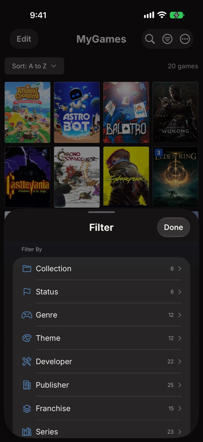 MyGames Database - Advanced filters