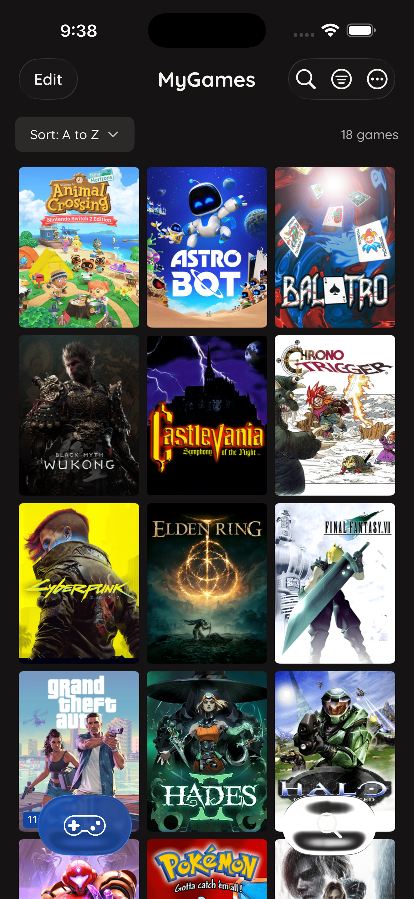 MyGames Database - Game library grid view