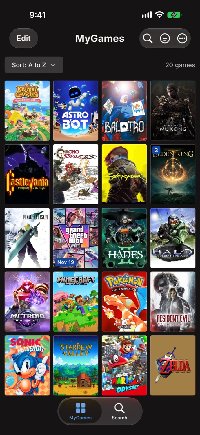 MyGames Database - Game library grid view
