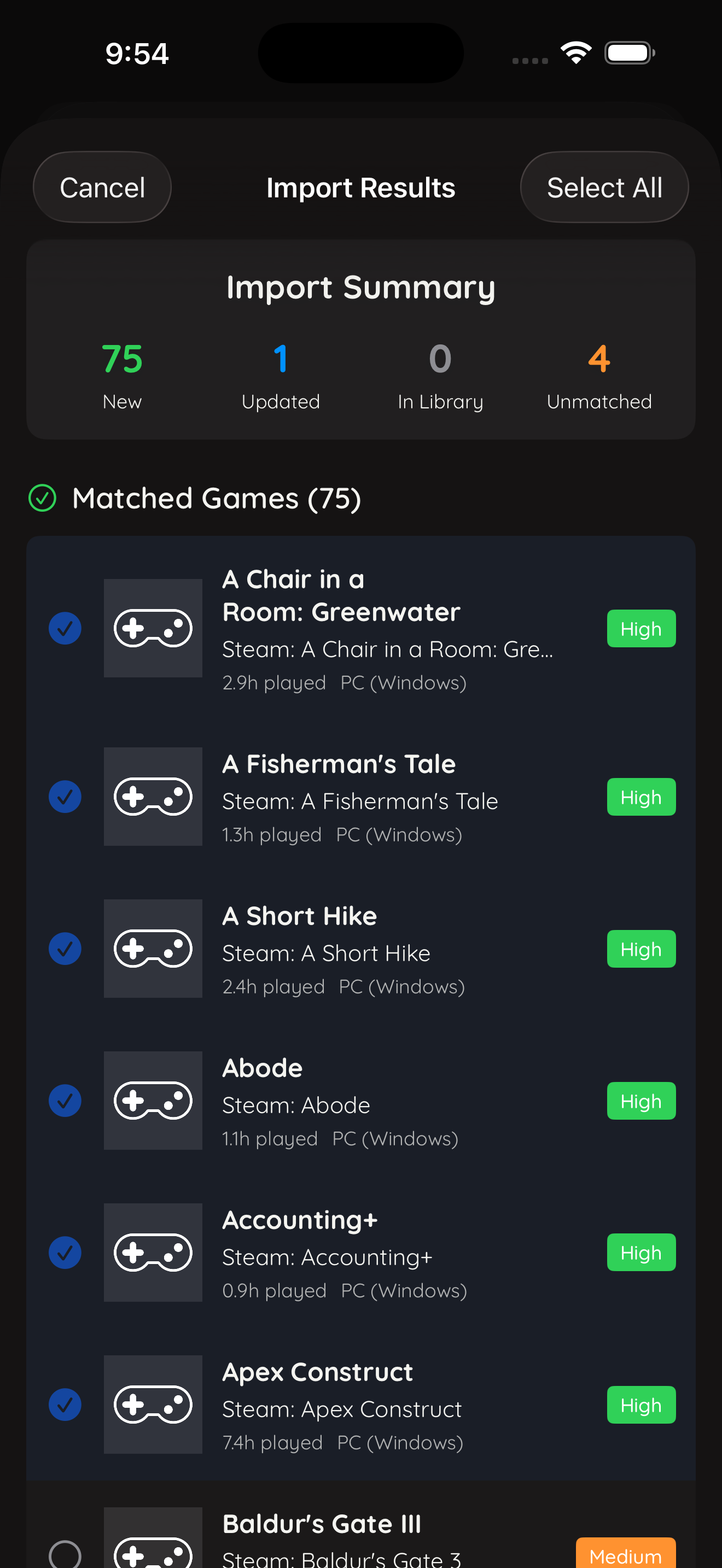 MyGames Database - Steam library import